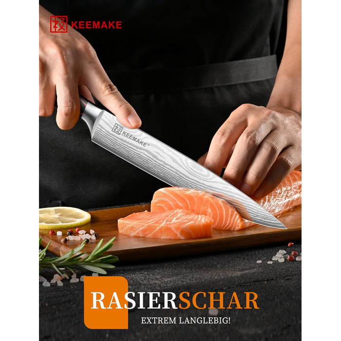 KEEMAKE Набір кухонних ножів Profi: кухонні ножі з нержавіючої сталі з захистом леза, гострі ножі шеф-кухаря та універсальні ножі для м'яса, овочів та риби (ніж для м'яса 20 см)