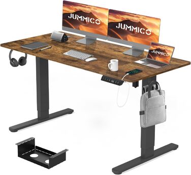 Електричний регульований стіл JUMMICO 160x80 см з підзарядною станцією, білий/коричневий, з кабелеуправлінням