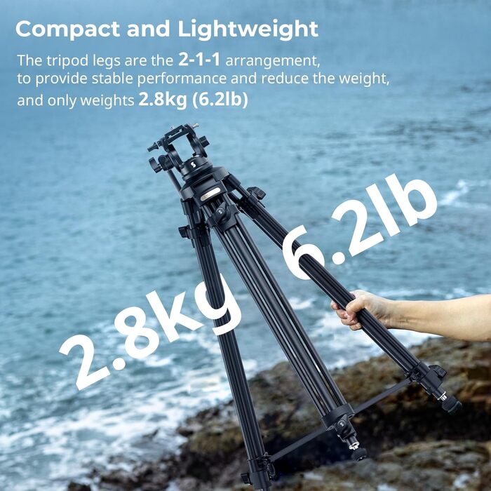 SMALLRIG 62'' відеоштатив з 360° флюїдною головою, легкий алюмінієвий штатив з швидкознімною пластиною та ручкою для DSLR та відеокамер, вантажопідйомність 5 кг, AD-50Lite