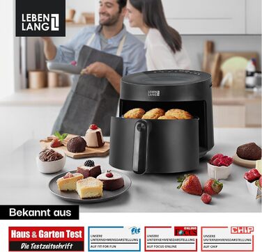 Фритюрниця без олії LEBENLANG 5L, 1500W з рецептами та 8 програмами | Електрична фритюрниця, аір-фрай, гріль