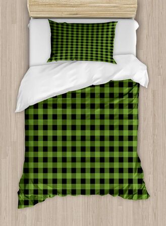 Абстрактний набір підковдр для односпальних ліжок, натхненний натуральним пледом, стійкий до кліщів алергікам, підходить для наволочки, 130 x 200 см - 70 x 50 см, оливково-зелено-сірий
