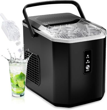 Машина для приготування льоду EUHOMY, компактний дизайн, керування однією кнопкою, 9 кубиків льоду у 2 розмірах, автоматичне очищення, інтелектуальні сповіщення, прозорий кришка, чорний колір, для офісу/кухні/спальні (12 кг/24 год)