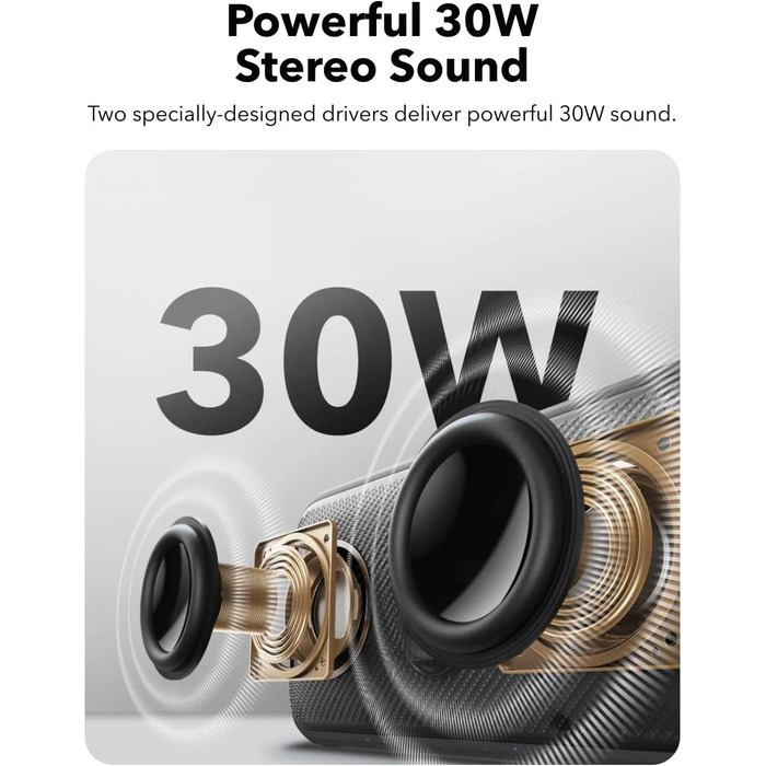Soundcore Motion 300: Бездроковий портативний Bluetooth-динамік з BassUp, SmartTune, 30W, 13h, IPX7, для дому, саду, кемпінгу та подорожей (Чорний)