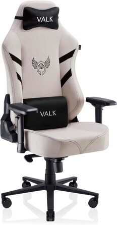 Крісло геймерське VALK Freya з підлокітниками 4D, регулюванням спинки 160°, м'яким сидінням з Memory Foam та міцною алюмінієвою основою (білий перламутр, тканина)