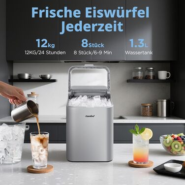 Льодогенератор Comfee RCI12GY1EU(E) Сірий: 12 кг/добу, самоочищення, 1.3л