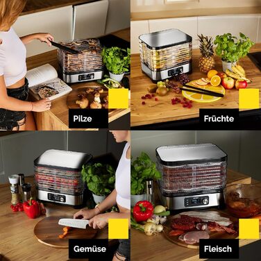 Дорівка для продуктів VitaSave FD01S з нержавіючої сталі, 450W, 6 ящиків, 9 аксесуарів, 4725 см², таймер 24 год, LED-дисплей, BPA-free, для фруктів та сухофруктів