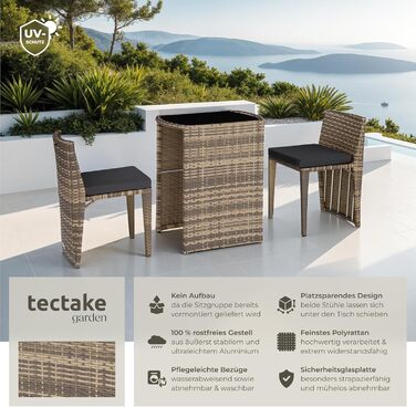 Набір бістро Tectake Poly Rattan, 2 стільці та стіл, група відпочинку на відкритому повітрі - сірий (натуральний No 403769)