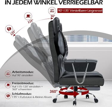 Офісний крісло Naspaluro з підніжкою, ергономічне, для дому та офісу, з підтримкою попереку, PU-шкіра, сірий (чорний 2), 77x66x134 см