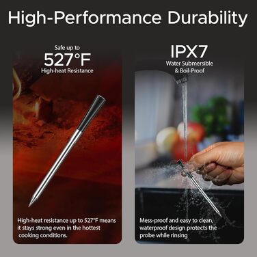 Бездротовий термометр для м'яса з Bluetooth, моніторинг через додаток з сигналом, IPX7 водонепроникний, велика дальність дії, мультисенсор, смарт-термометр для гриля, BBQ, кухні, 1 зонд, чорний