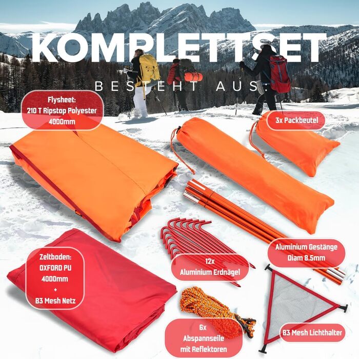 Намет GOALPINE® Expedition I 2-місний помаранчевий: ультралегкий, водонепроникний (4000 мм) для туризму, альпінізму та велопоходів, 3-4 сезони, швидке встановлення