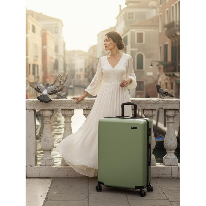 Набір валіз Smartbox Hartschalen 3-в-1 для жінок та чоловіків | Легкі та міцні валізи з ABS-пластику | 4 колеса, кодовий замок (Edition 05) | Оливковий колір, велика валіза (76 см)