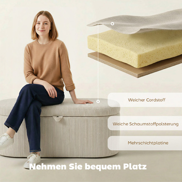 Пуф-органайзер з м'якою оббивкою та сидінням, банкетка для спальні, 105 x 51 x 49 см, Бежевий