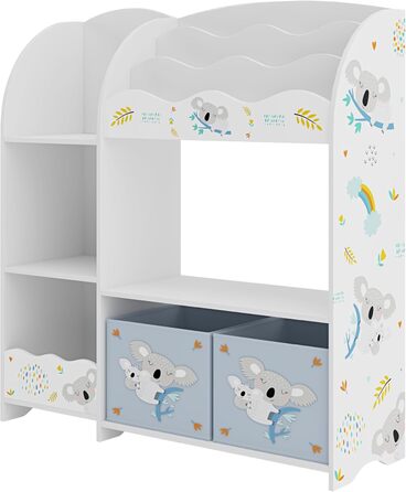 Дитяча полиця для іграшок Lysekil від en.casa з 2 ящиками для зберігання, 100 x 93 x 30 см, мотив коала