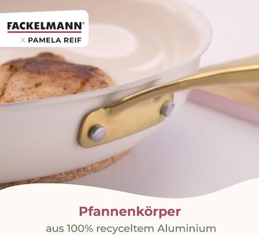 Набір сковорідок FACKELMANN x Pamela Reif, 3 шт. (діаметр 20-24-28 см) – з переробленого алюмінію, пастельно-бежевий, керамічне покриття без PFAS, стійке до 160 °C, для всіх типів плит