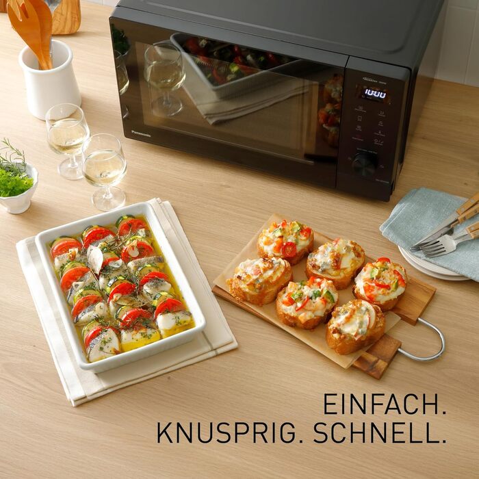 Мікрохвильова піч Panasonic NN-GD35HBGTG з грилем та функцією пару (23 л, 1000 Вт, чорна) - Комбінована мікрохвильова піч з піца-панеллю