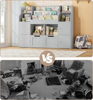 FOREHILL Поличка для іграшок та книжок у дитячу кімнату з дерева, сіра, 122 x 30 x 100 см