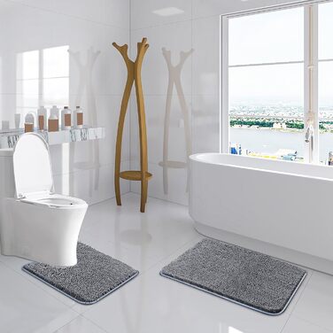 Комплект килимків для ванної кімнати Digiroot (2 шт.) - неслизькі, швидковисихаючі, поглинаючі, 40x60 см, 50x80 см, темно-сірий