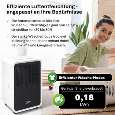 Електричний осушувач повітря AEF2000 - 20 л/день, до 30 м², тихий, з автовимкненням, гігростат, сенсорне дисплеї - для спальні та ванної кімнати