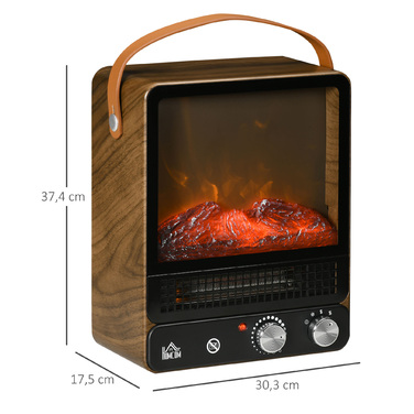 Електричний камін HOMCOM 750/1500W з ефектом полум'я, захистом від перегріву, низьким рівнем шуму, регульованим стоячим каміном з ручкою для затишних вечорів
