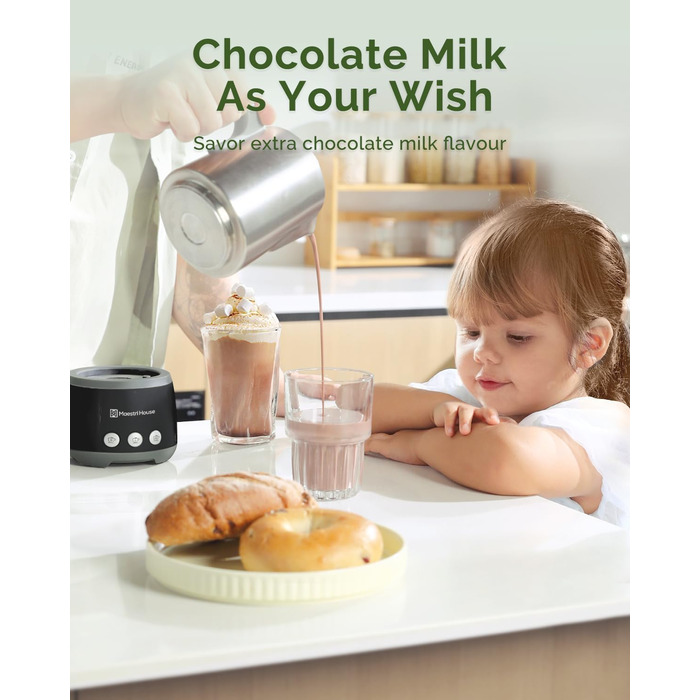 Електричний спінювач молока Maestri House 500 мл 4-в-1 з керуванням Smart Touch, функція пам'яті, для лате, гарячого шоколаду та теплого молока, чорно-сірий