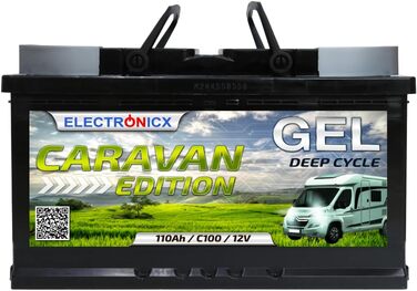 Гелева батарея 12 В 120 Ач Caravan Edition Сонячні батареї GEL Technology Батарея 12 В сонячна, сонячна батарея Акумулятор для човнів Автофургони, Караван кемпінг (110 Ач)