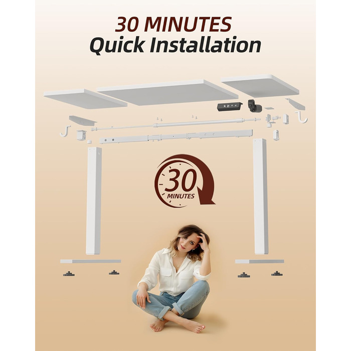 Електричний регульований стіл BEXEVUE 120x60 см, білий. Стіл для роботи, стоячи/сидячи з 2 функціями пам'яті. Комп'ютерний стіл