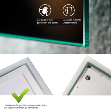 LED дзеркало для ванної кімнати LISA 80x60 см з підсвічуванням, сенсорне регулювання, антизапар, тепле/холодне світло, прямокутна форма