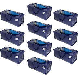 Дуже великі сумки для переїзду з ременями для рюкзака, помічниками для переміщення, міцними ручками та блискавками, зберіганням одягу, мішками для прання, багаторазовими та екологічними (сині, упаковка з 10 шт. ) Упаковка з 10 синіх, 10 Pack