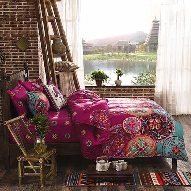 Комплект постільної білизни DOTBUY Boho 150x200 см, 3 предмети, Mandala Design, фуксія/бірюза, в т.ч. Наволочки