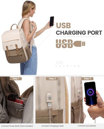 Жіночий рюкзак LOVEVOOK 15.6 дюймів: водонепроникний, для ноутбука, універсальний, для роботи, навчання, подорожей, бежевий/коричневий