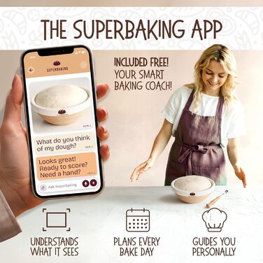 Набір для випічки закваски Superbaking: корзини Banneton (2 шт.) круглі (23 см) та овальні (25.4 см), стартер для закваски