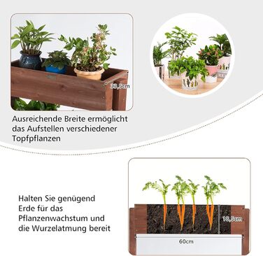 Вертикальна грядка COSTWAY з 3 рівнями, 6 контейнерами для квітів, дерев'яний ящик для тераси, балкона або саду 126x90x115 см (коричневий)