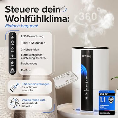 Ультразвуковий зволожувач повітря 4.2л з аромадифузором, підсвіткою та пультом керування для вітальні, спальні, дитячої кімнати та офісу, 360° форсунка