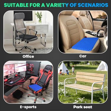 Ортопедична гелева подушка на сидіння для офісного стільця, авто та візка — м'яка подушка з протиковзаючим знімним чохлом (Синій, 43x39x4 см)