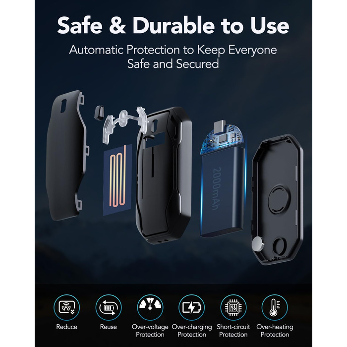 Електричні грілки для рук PHEJIE, 2 шт. з підзарядкою, 3 режими нагріву, портативні, для активного відпочинку, кемпінгу, гольфу, подарунок для жінок та чоловіків, чорний