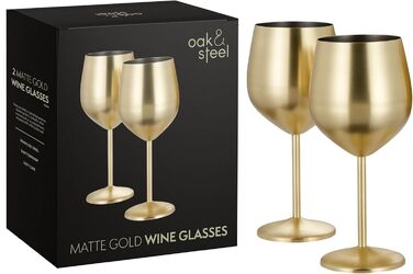 Набір келихів для вина Oak & Steel Elegante з нержавіючої сталі (540 мл) - міцні, незламні, подарунковий набір (2 шт., матовий золотий)