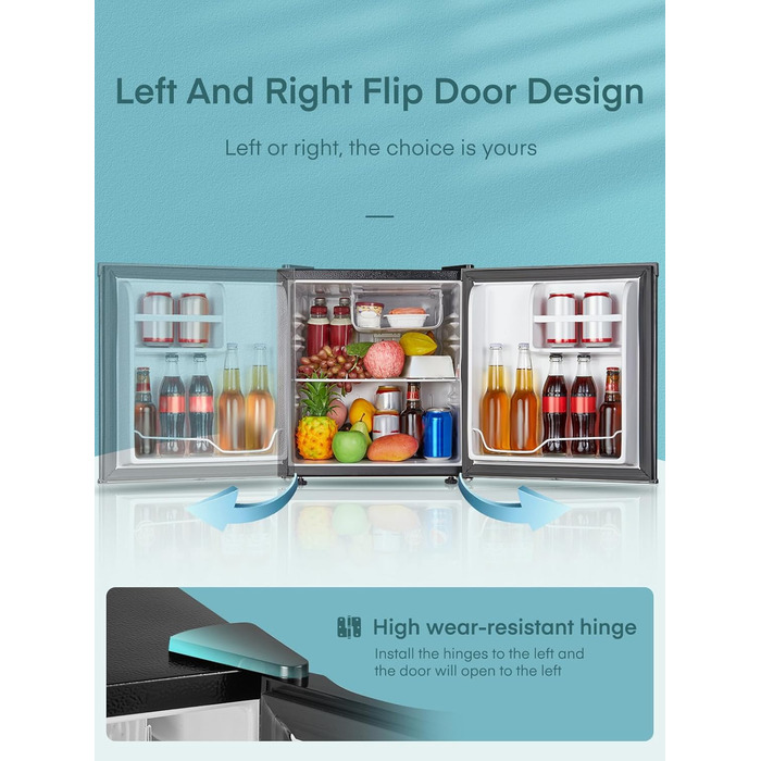 Міні-холодильник FOHERE 46L з відділенням для льоду | Компактний холодильник | Регулювання температури, енергозбереження, тиха робота | Холодильник для напоїв ідеально підходить для офісу, кемпінгу та геймінгу | Змінний бік відкривання дверцят | Чорний