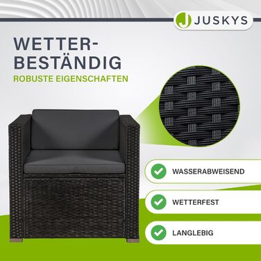 Садовий комплект меблів Juskys Polyrattan Punta Cana для 4-5 осіб: диван, крісло, пуф, стіл, подушки - чорний/сірий
