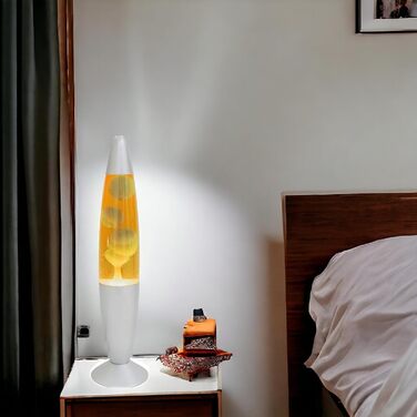 КРУТІ ПОДАРУНКИ Настільна лампа лава, 35 см з вимикачем, включає лампочку E14, плазмові лампи, магму, кольорові медузи (жовто-білі)