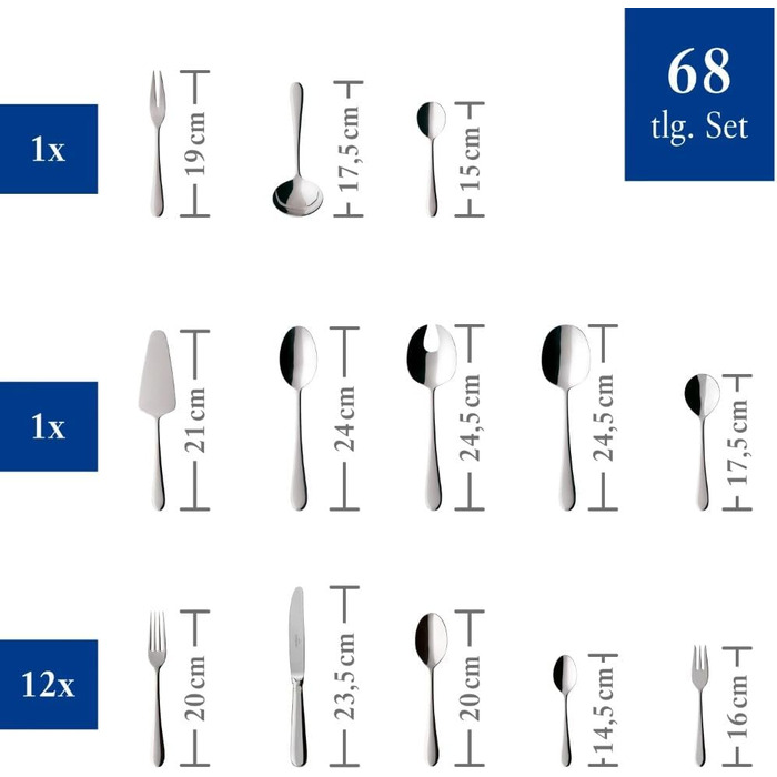 Набір столових приборів Villeroy & Boch Oscar, 68 предметів, 12 осіб, нержавіюча сталь