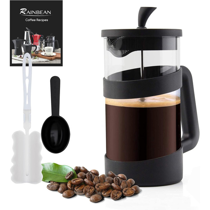 RAINBEAN Френч-прес для приготування кави, 3/6 чашок, 1000 мл (34 oz), з нержавіючої сталі та боросилікатного скла