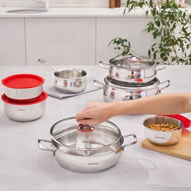 Набір кухонного посуду Karaca Stahl 13 предметів з контейнерами для зберігання - високоякісний нержавіюча сталь для приготування та зберігання їжі