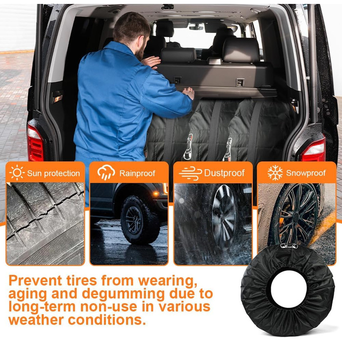 Чохли для шин набір 4 шт. Розмір 13-18 дюймів, з ручкою. Захист від бруду та пошкоджень для зимових та літніх шин. Ідеально для зберігання та транспортування.