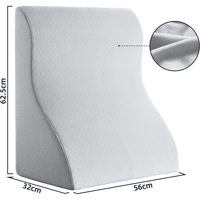 Подушка для читання в ліжко та диван - подушка-клинок з піною з пам'яті - ергономічна спинка та подушка для голови - ідеально підходить для підтримки спини під час відпочинку, ігор, читання або перегляду телевізора - широка, надширока 56 см, сіра