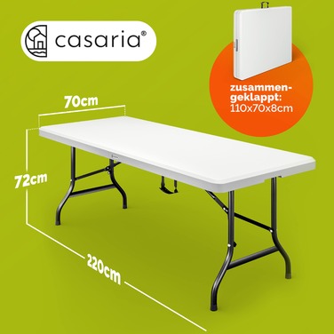 Стіл садовий білий пластиковий 220х70х72см складаний