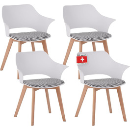 Набір з 4-х стільців Albatros для їдальні, Aalborg, білий - дерев'яні ніжки з масиву буку, скандинавський ретро-дизайн, зручний стільчик-чаша, елегантний кухонний стілець для обіднього столу