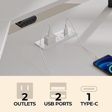 Комп'ютерний стіл Rolanstar L-подібний з RGB підсвічуванням та розетками, геймінговий стіл з реверсивним кутом, полицею та 2 гачками, для офісу, робочого кабінету, спальні (117см), білий (137 x 72 x 117 см)