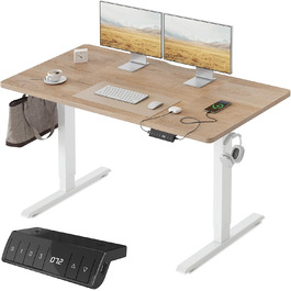 FEZIBO Стол для роботи з регулюванням висоти 140x70 см з USB-A та USB-C, електричний, для дому/офісу, економія місця, дуб