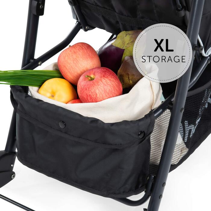 Дитяча коляска Hauck Shopper Neo II Caviar/Silver - чорно-сіра, з регульованою спинкою, від народження до 22 кг, з двома столиками та кошиком