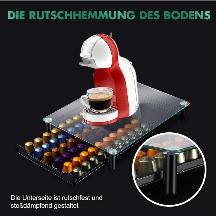 Підставка для капсул кави Masthome для Nespresso, на 60 капсул, зі скляною кришкою та шухлядою, з мікрофіброю
